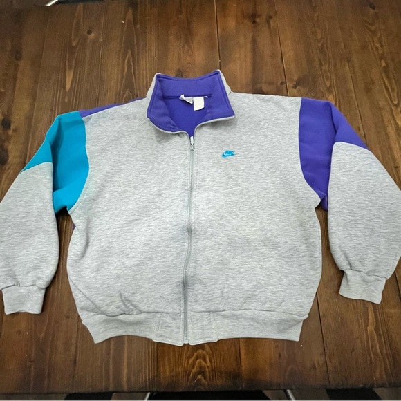 Vintage 90s Nike gray colorblock full zip up sweatshirt jacket men’s large - Picture 1 of 9